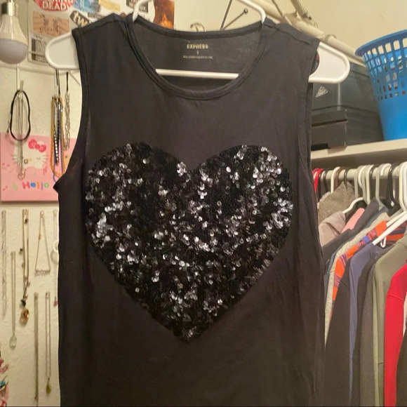 Womens Designer Express Black Sequins Tank Top Size Small - Picture 2 of 5